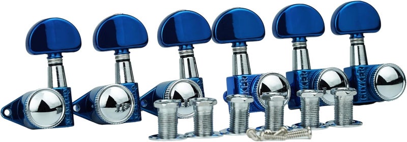 guyker Guitar Locking Tuners (3L + 3R) - 1:21 Gear Ratio High End Roto-Grip Rotomatic Lock String Tuning Key Pegs Machine Head with Big Handle Replacement Part(GK-D-502SP, Blue Chrome) - Image 2